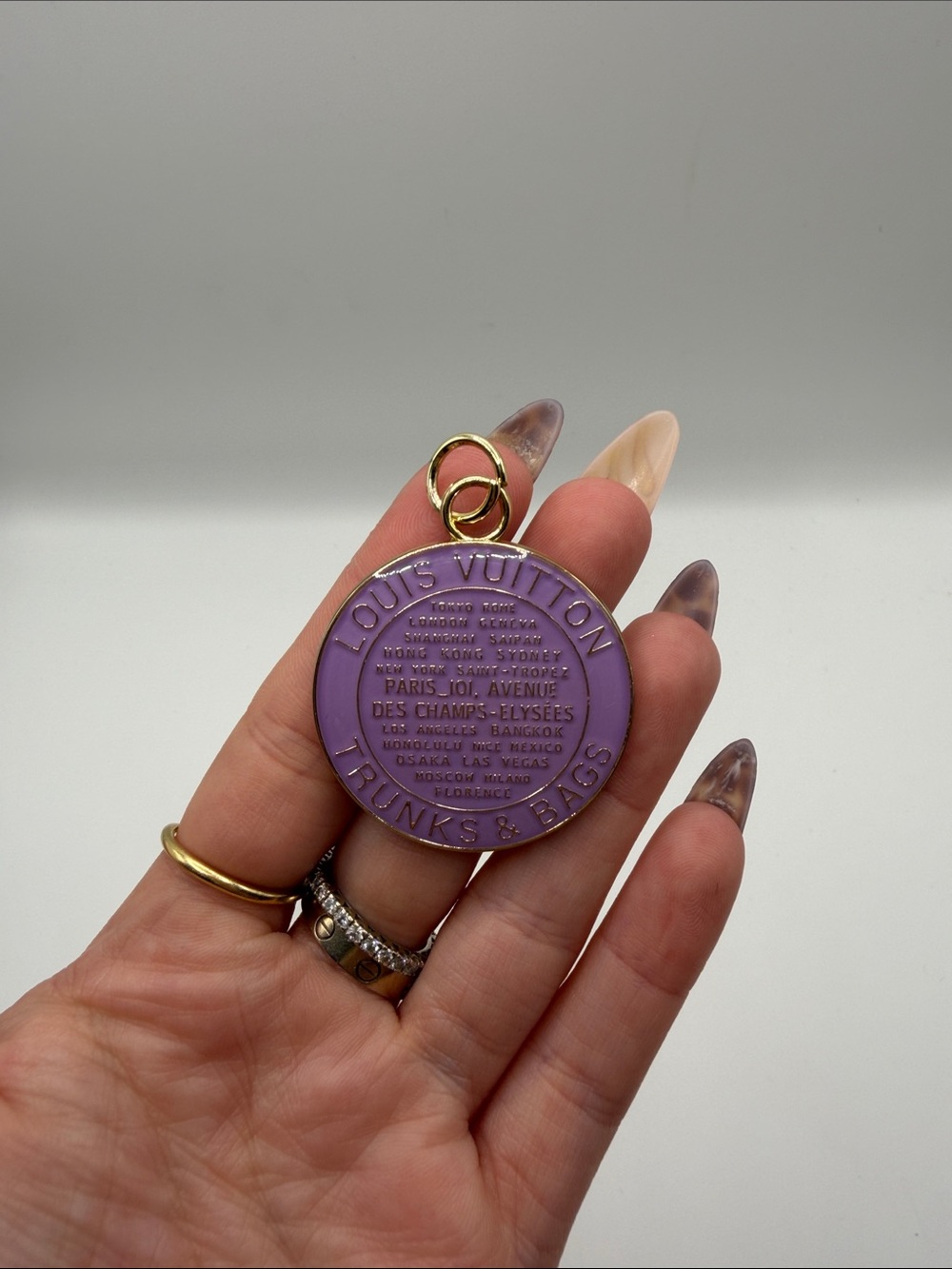 1486. Purple Round Trunks & Bags Key Charm with Gold Loop